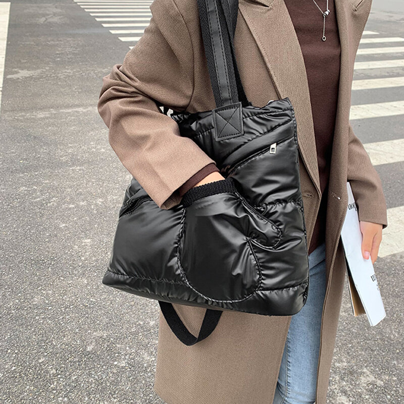 المرأة حقيبة بو الفضاء مبطن متعدد الطبقات الكتف حقيبة تسوق مبطن بلون سستة سعة كبيرة الخريف الشتاء حقيبة يد