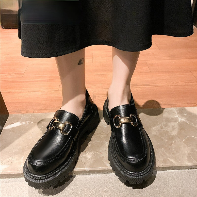 Туфли женские кожаные на платформе, лоферы, без застежки, повседневная обувь на пряжке, плоская подошва, универсальные
