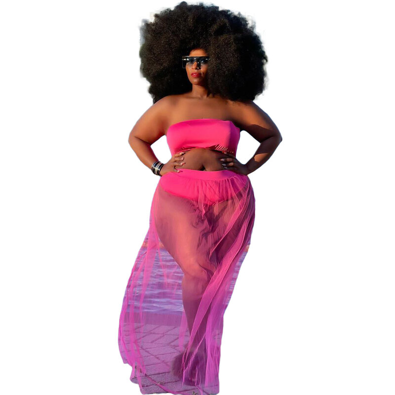 Echoine-Top de tubo de talla grande para mujer, conjunto de dos piezas de Color sólido, malla plisada, perspectiva, pecho Sexy, vestido envolvente, envío directo