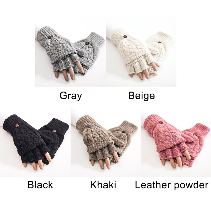 Женские осенне-зимние вязаные утепленные теплые перчатки с полупальцами, искусственная шерсть, 1 пара