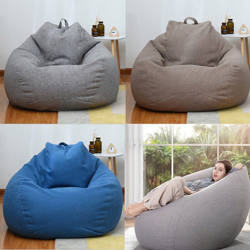 Sofás perezosos con forma de bolsa de frijol, sillas sin relleno, tela de lino, tumbona, asiento, Tatami, sala de estar
