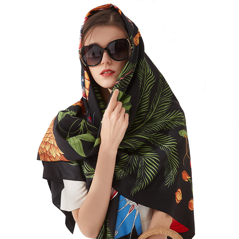 Bufanda de seda de las mujeres de 130*130cm Sarga de seda bufanda de las mujeres 100 pura seda bufandas cuadrado Retro 130cm pañuelo de seda