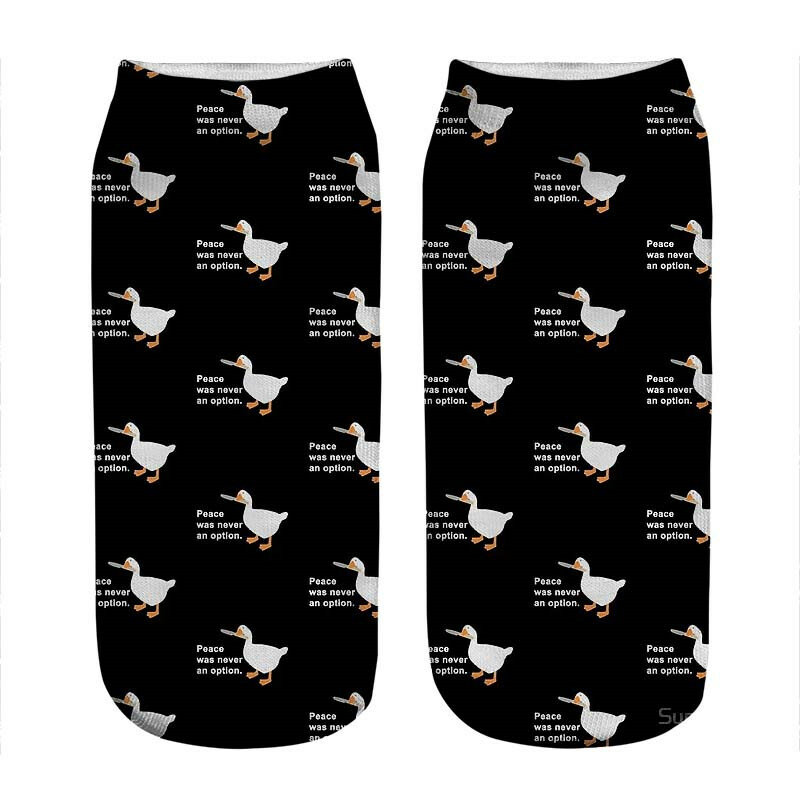 Calcetines kawaii con estampado de gran juego de ganso en negro para mujer, harajuku, regalo para chica