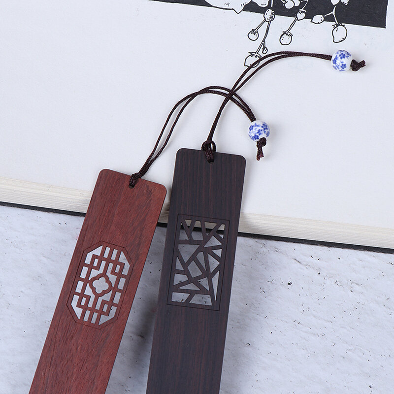 Marcapáginas retro de estilo chino, marcadores de madera exquisitamente tallados, suministros de papelería, alta calidad, 14,2x3x0,2 cm, 1 ud.