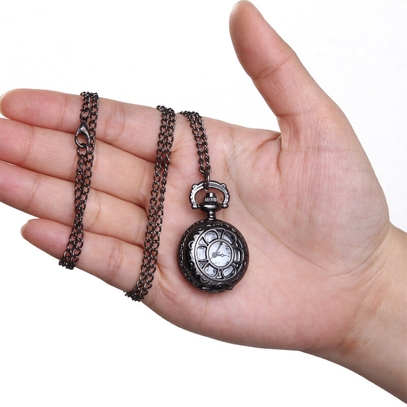 นาฬิกาควอตซ์โลหะผสม Hollow Out ดอกไม้ฝาครอบ Vintage จี้นาฬิกาผู้หญิง FS99