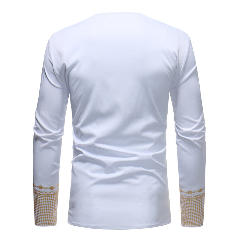 LUCLESAM 남자 아프리카 민속 의상 패션 Bronzing 인쇄 긴 소매 T 셔츠 남자 Dashiki