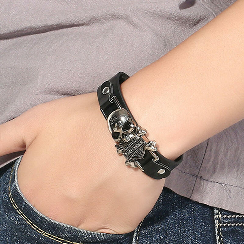 Винтажный браслет в стиле панк с черепом из титановой стали, кожаный браслет в стиле хип-хоп