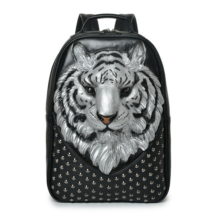 2021 novo tigre 3d bolsa de ombro feminina europeia e americana moda criativa rebite personalizado moda mochila