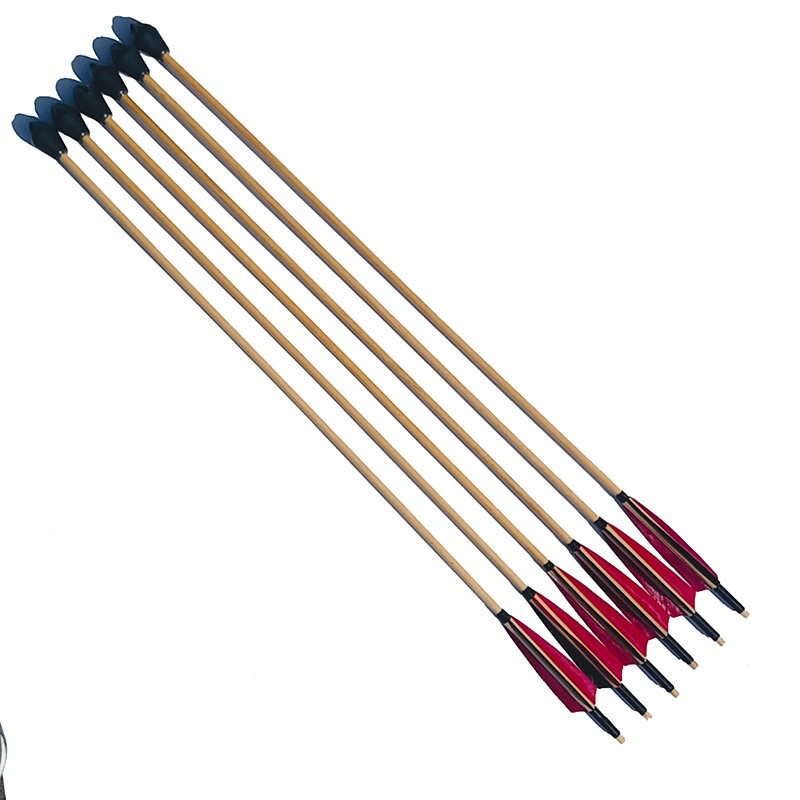 6/12/24 Uds flechas de bambú de 32 pulgadas de longitud con 2 Red1 pluma negra OD 7,8mm para arco de caza tradicional compuesto tiro con arco