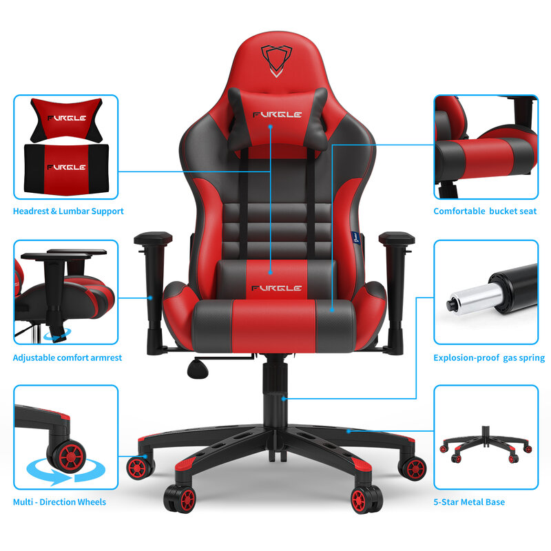 Furgle-Silla de ordenador para juegos, sillón ajustable de cuero negro, para juegos de oficina, serie WCG