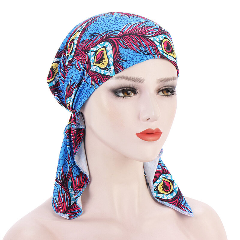 Popular estilo ocidental muçulmano turbante boné colorido moda quatro estações alta elástico algodão confortável baotou boné atacado