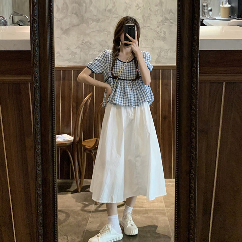 Летняя белая длинная юбка, новинка 2021, юбка-зонтик средней длины, дизайнерская тонкая юбка А-силуэта с высокой талией, женское платье