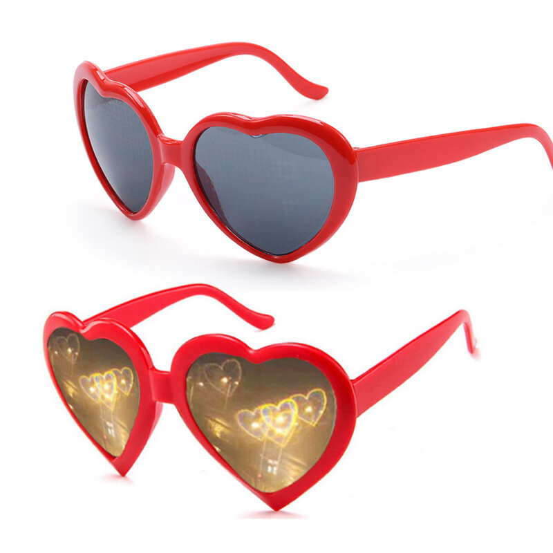 Amor efeitos em forma de coração óculos assistir as luzes mudar a forma do coração à noite difração óculos de sol moda feminina