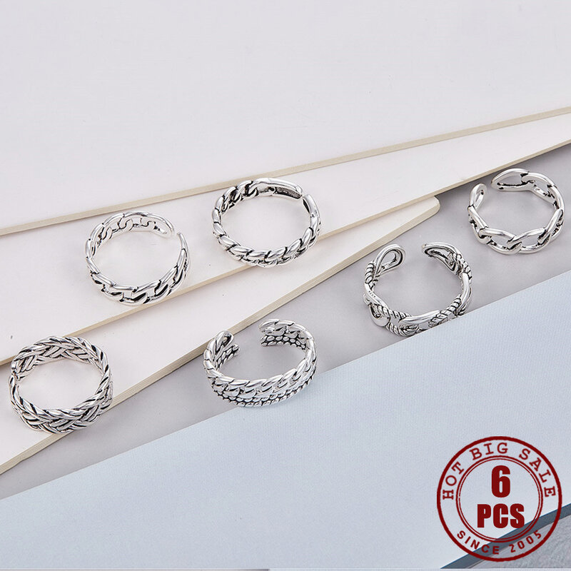 6 Pcs Classic Smiley Rings For Men Women Vintage Silver Color Heart Opening Female Ring Fashion Hip Hop Men Jewelry Accessories