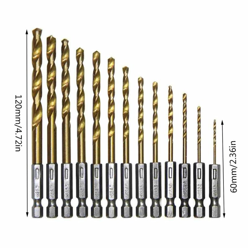 13pcs Hex Handle Plastic Box Set Twist Drill Longer life Durability 1.5-6.5mm Multi-functional Gold Hard Steel HSS