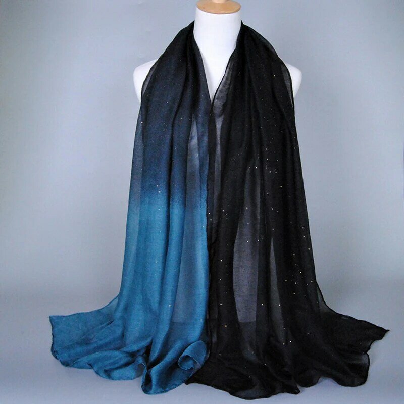 Sciarpa Hijab in viscosa con stampa sfumata sciarpe lunghe luccicanti di lusso per donna scialli doppio colore Pashmina avvolgere Bandana Pareo