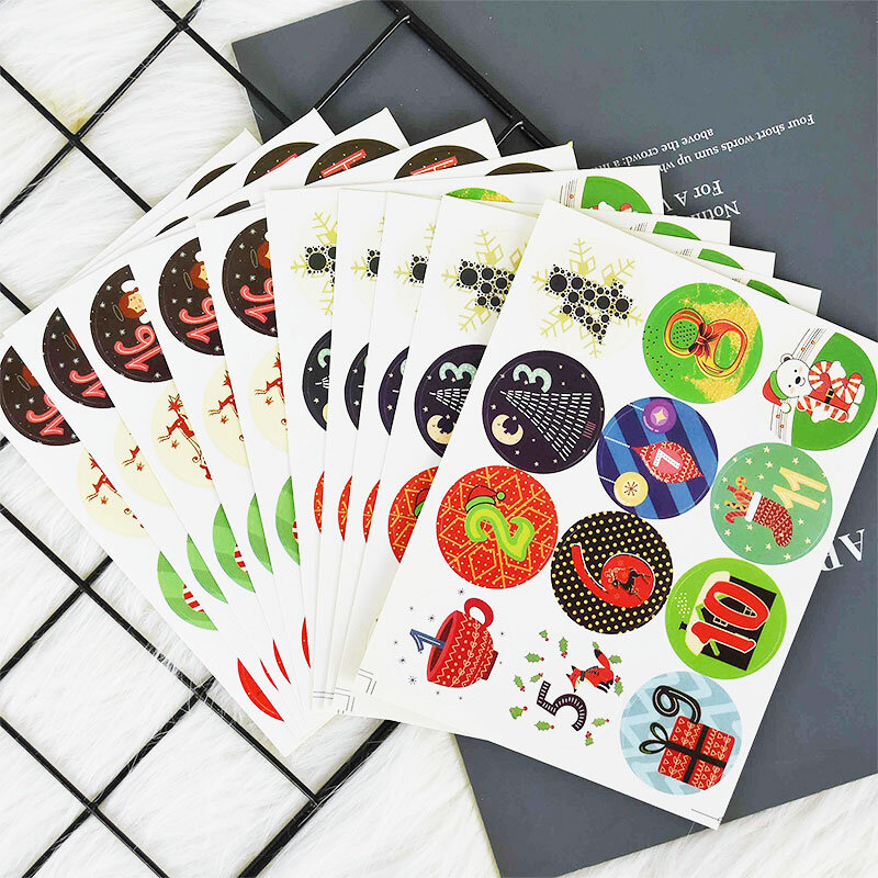 120pcs Round Number 1-24 Adhesive Number Sticker Christmas Advent Calendar Stickers Countdown Cookies Candy Bag Sealing Stickers