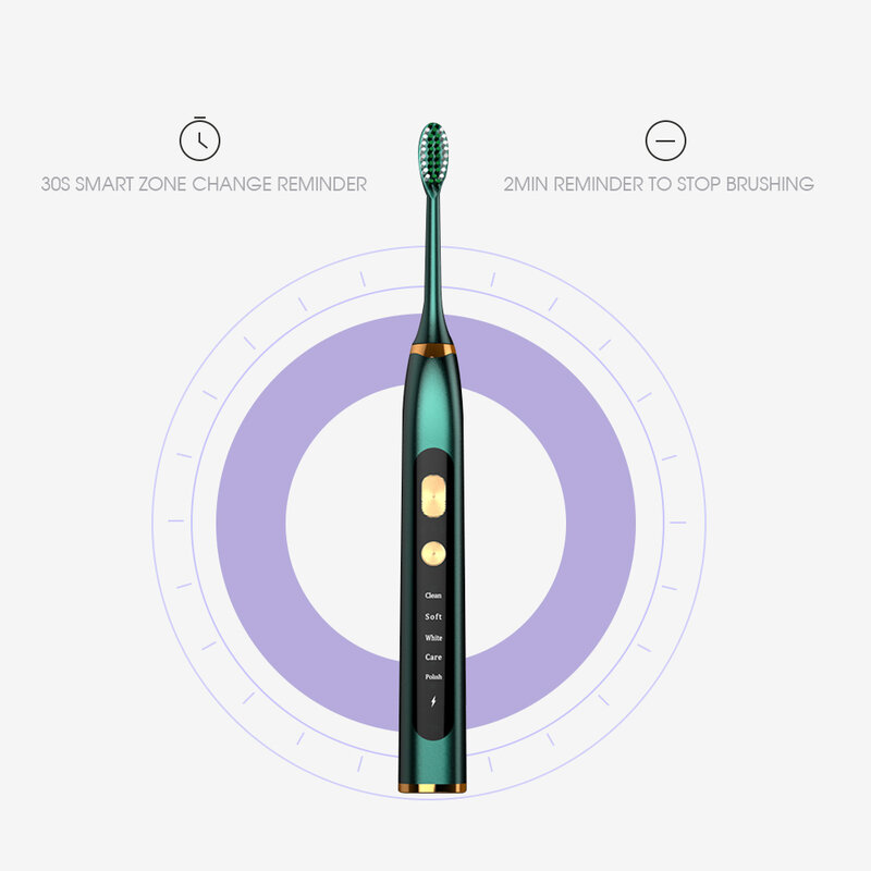 Boi-cepillo de dientes eléctrico sónico para adultos, IPX7 dispositivo impermeable, recargable por USB, 5 modos de blanqueamiento dental inteligente con cabezales de limpieza