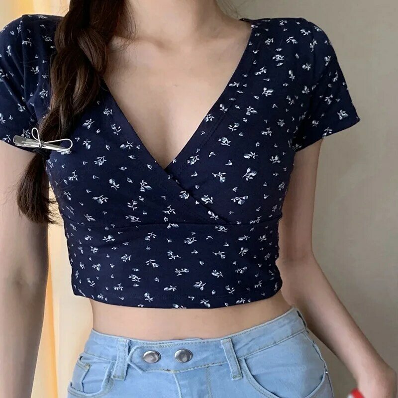EFINNY 한국어 T 셔츠 꽃 프린트 여름 티셔츠 캐주얼 v 넥 짧은 소매 탑 플러스 사이즈 셔츠 여성 티 T 셔츠 M-2XL