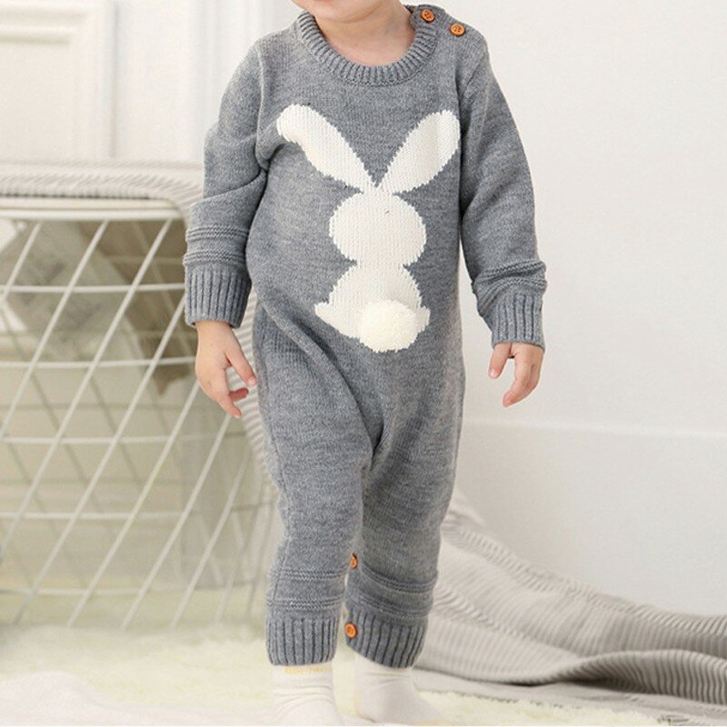 Macacão infantil de manga longa, roupas casuais para bebês recém-nascidos, meninos e meninas, patchwork com cauda de coelho