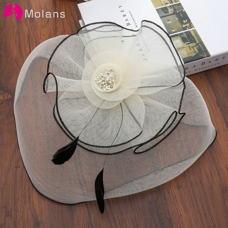 Molans Romantic Small Wedding Headdress Screen Feather Little Cap Outdoor Photoshoot For Bride Accessories Handmade Hairpin