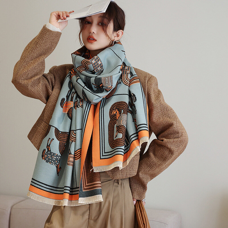 Luxo imite cashmere longo cachecol moda feminina cavalo xale roubou cabeça pescoço lenço bandana 185*65cm