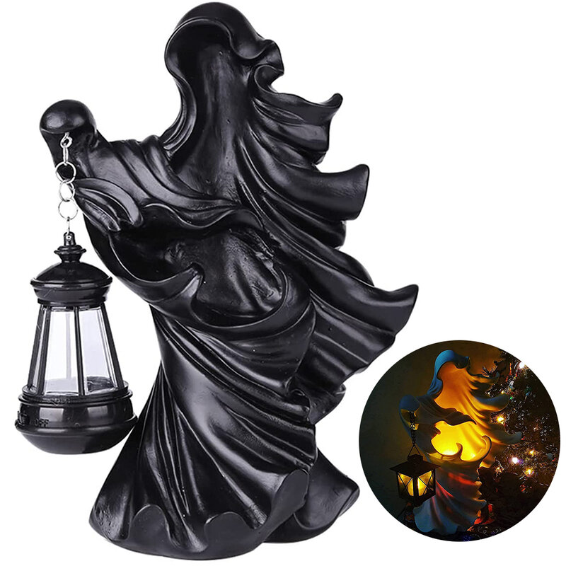Novo halloween bruxa resina lanterna decoração inferno mensageiro eletrônico noite luz lanterna decoração de halloween luz