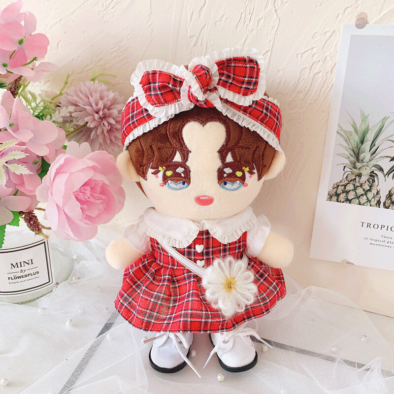 20CM idol star doll clothes small daisy plaid dress set 20CM plush stuffed doll accessories