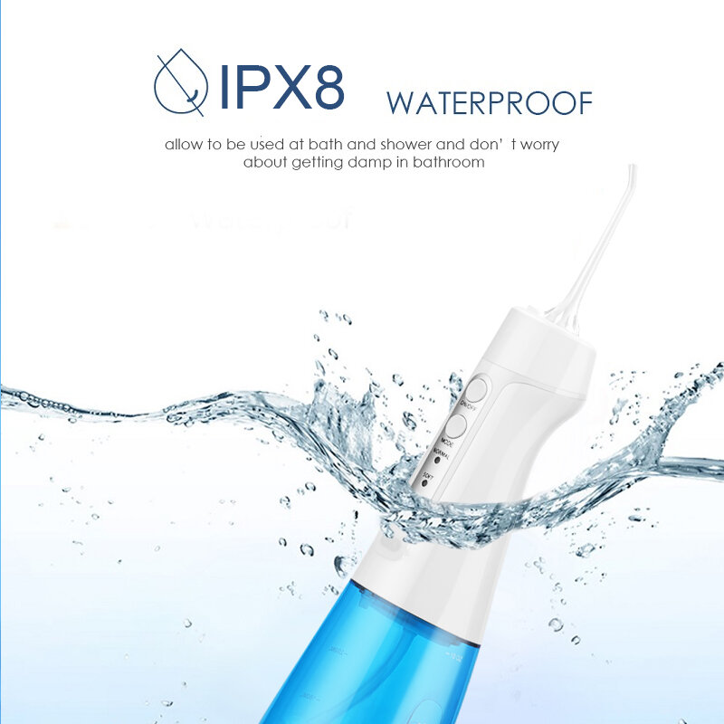 Draadloze tandheelkundige tandheelkundige irrigator - 300ML draagbare en oplaadbare IPX8 waterdichte 3 modi water flosser tank voor thuis en reizen