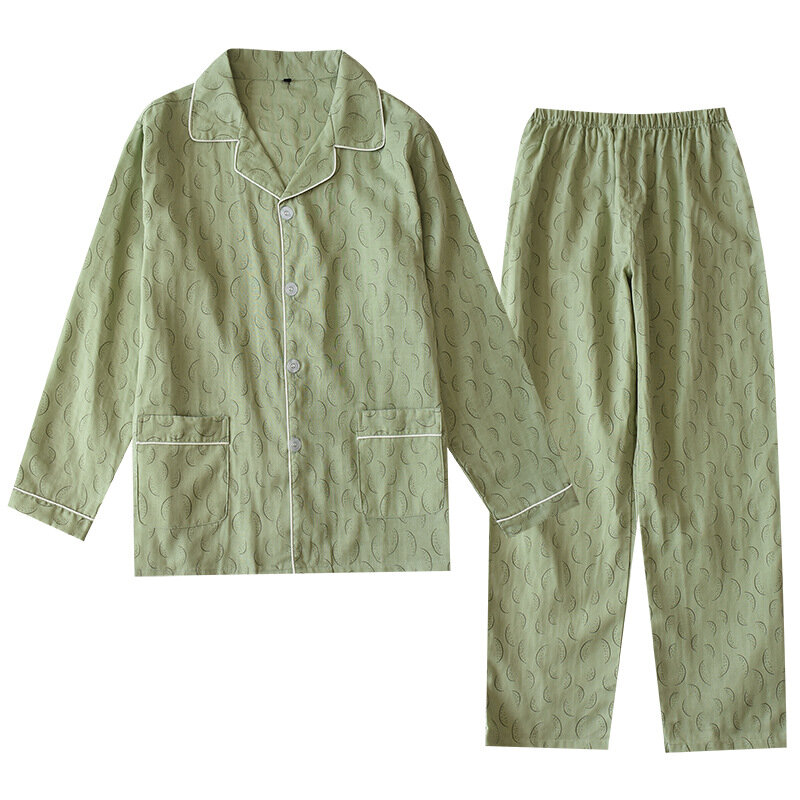 2021 Summer Casual Solid Cotton Pajama Sets for Men Short Sleeve Long Pants Sleepwear Pyjama Male Homewear Lounge Wear Clothes