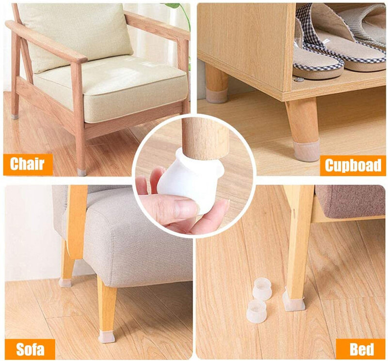 100PCS Furniture Leg Silicon Protection Cover With Felt Bottom Chair Table Feet Cap