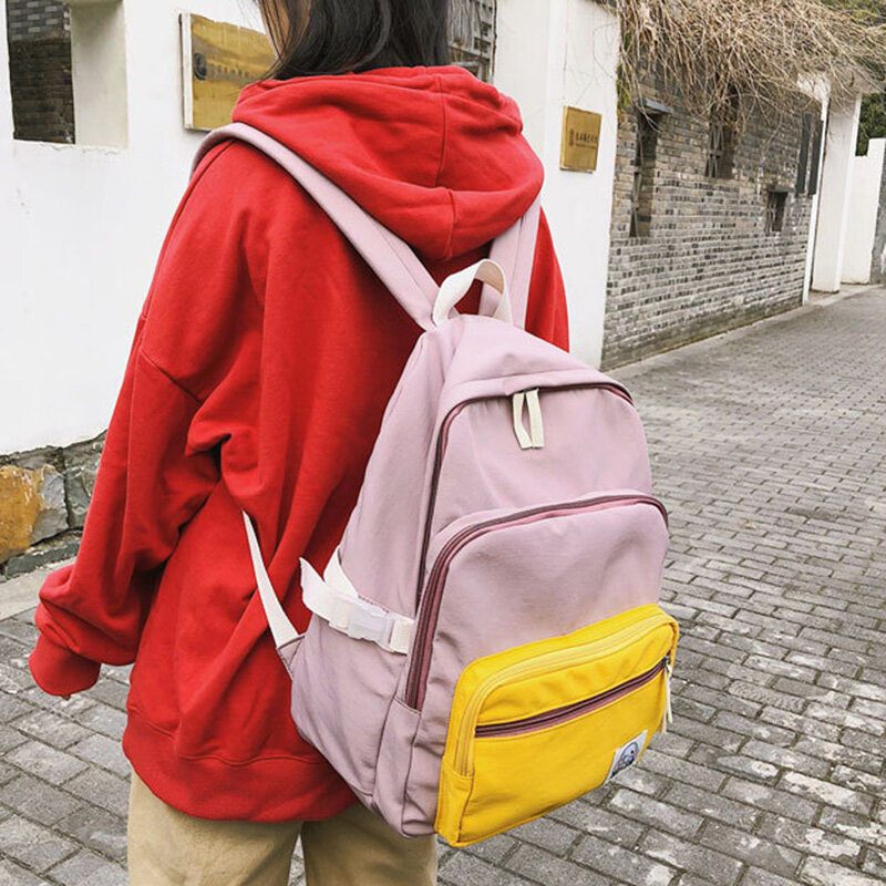 Mochila de nailon con múltiples bolsillos para mujer, bolso de Color con personalidad, informal, a la moda, mochila para chicas adolescentes