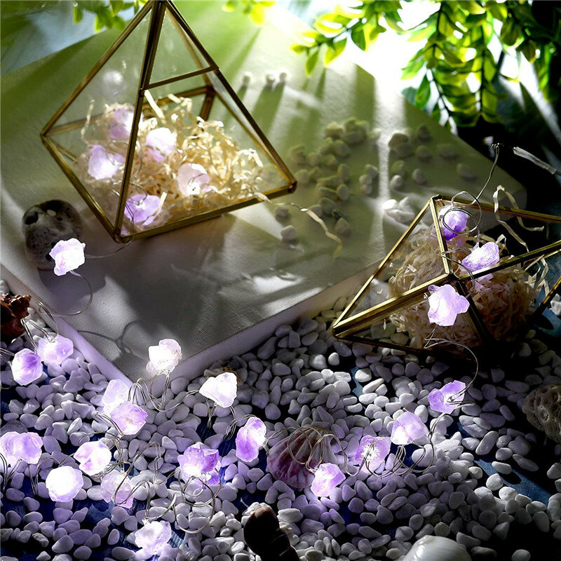 Guirlande lumineuse en améthyste naturelle, 30 LED, avec télécommande, décoration suspendue, guérison, ornements