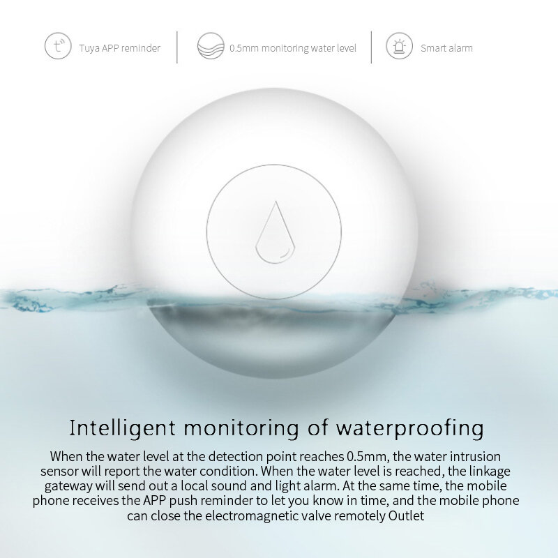 Alarme esperto do sensor do escapamento do excesso de água, tuya vida inteligente app monitor remoto sem fio, alexa voz do google em casa, necessidade do cubo de zigbee