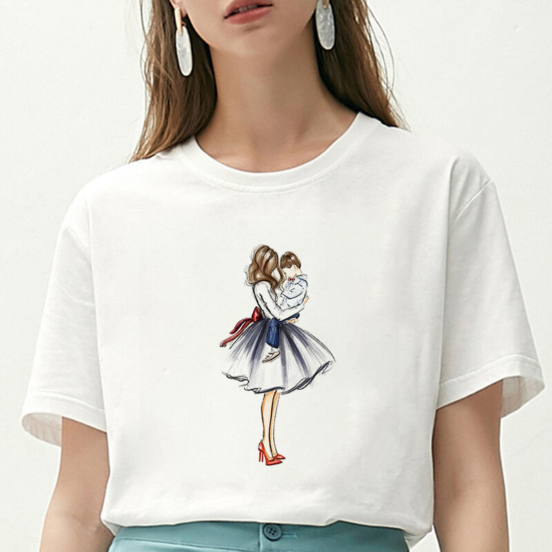 Lus Los koszulka damska Super Mama i dzieci kochają życie modny nadruk T koszula Harajuku Kawaii Streetwear białe topy koszulkę