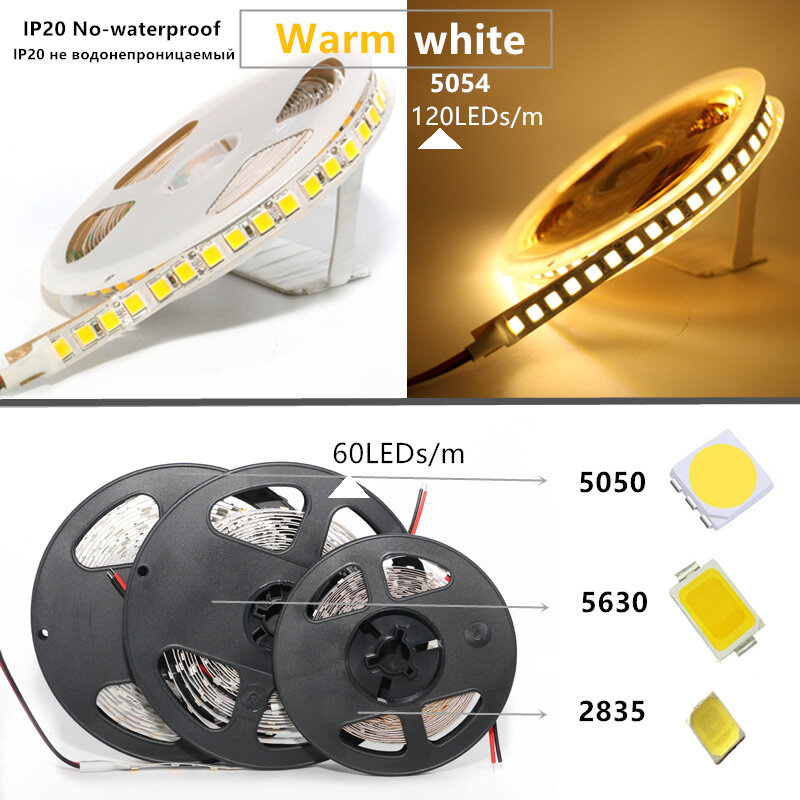 LED Strip flexible light 2835 5630 5050 60LEDs/m 5054 120LEDs/m No-waterproof/IP65 Waterproof white/warm white 1m for kitchen