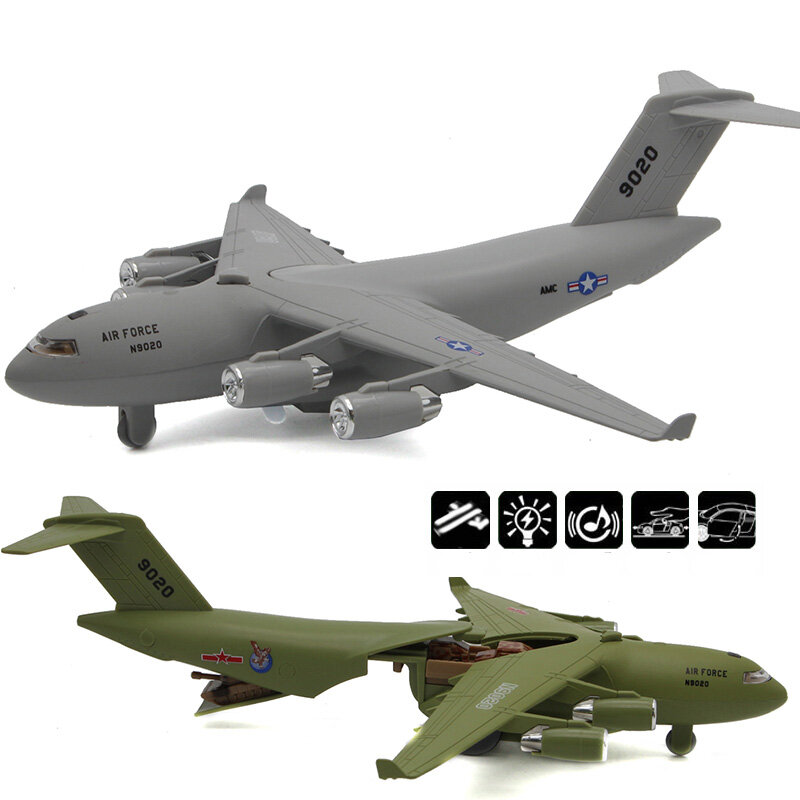 Liga diecast c130 transporte avião hercules simulação puxar para trás luz & som aeronave modelo presente para crianças coleção brinquedos