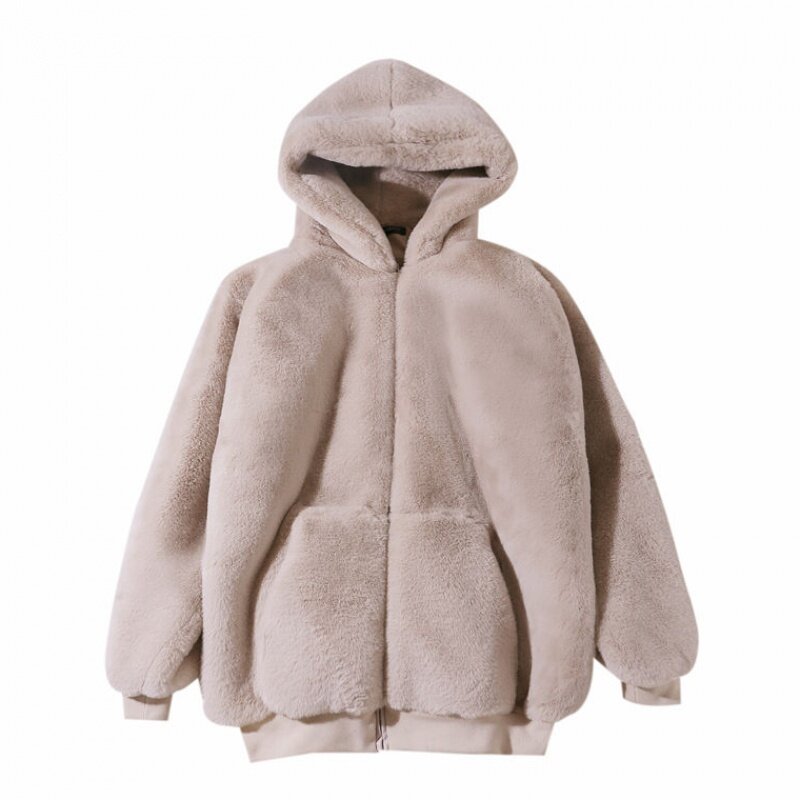 Abrigo de felpa de longitud media para mujer, sudadera gruesa y holgada con capucha, cárdigan informal de manga larga, moda coreana, invierno, 2020