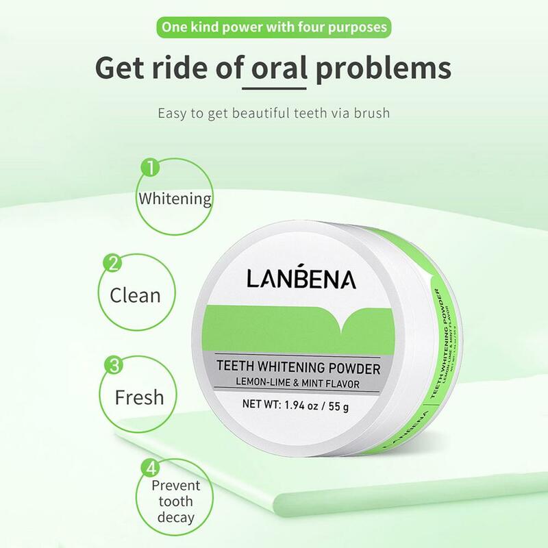 Dentífrico potente para blanquear los dientes, removedor de manchas de dientes naturales perfumado a Lima, pasta de dientes de aliento fresco en polvo, cuidado bucal