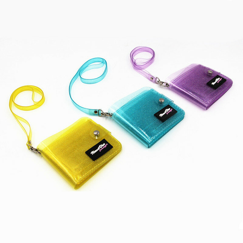 Nuovo porta carte d'identità trasparente portafoglio corto pieghevole in PVC moda donna ragazza biglietti da visita borsa con cordino