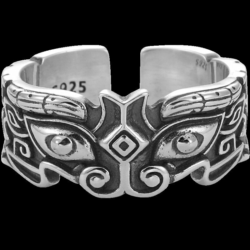 Vintage Antieke Mannen En Vrouwen Zinklegering Open Ring Gesneden Oude Creature G Patroon Ring Casual Fashion Party titanium Stee