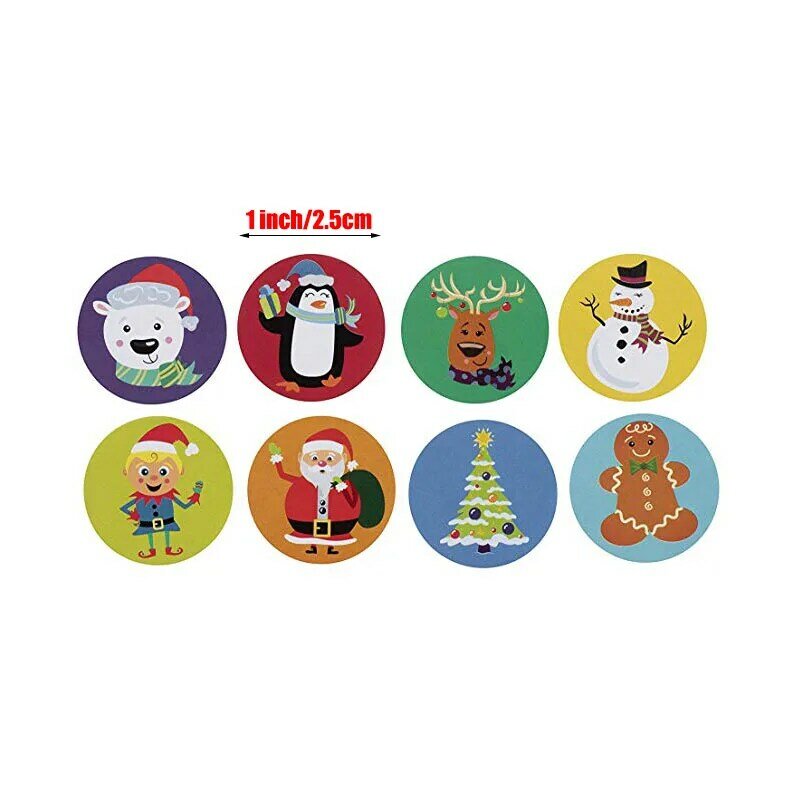 500 stücke/rolle weihnachten aufkleber 8 verschiedene cartoon-muster für kinder spielzeug aufkleber kinder geschenk dekoration nette schneemann aufkleber