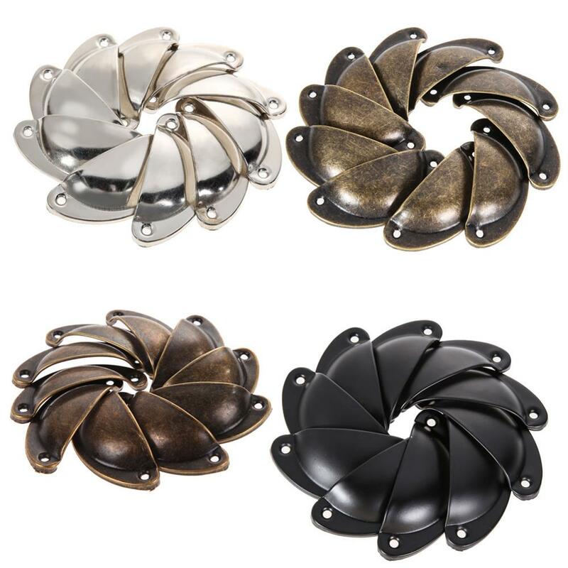 10 Pcs Vintage Cabinet Knobs and Handles Cupboard Door Cabinet Drawer Furniture Hardware Antique Brass Shell Pull Handles