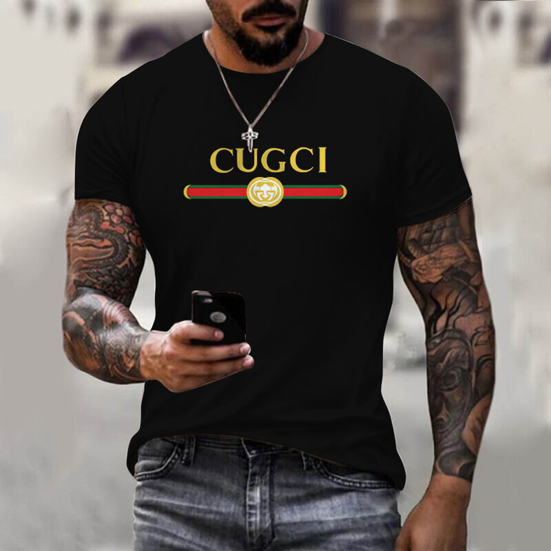 Мужская футболка с 3D принтом GU, однотонная дышащая уличная одежда, строченный Размер, летняя мода 2021