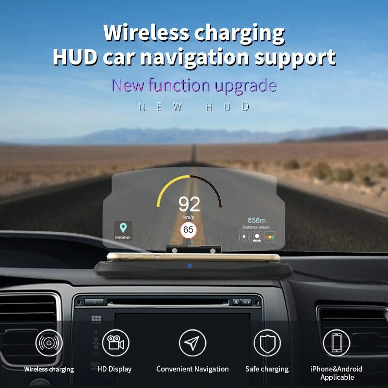 Wireless Charging Car Phone Holder 2 IN 1 Universal Head-up Display Navigation Image Reflector Center Mobile Phone Holder