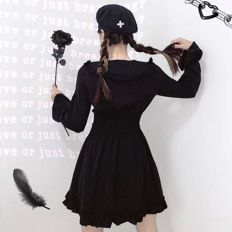 Robe Style gothique noire à manches longues pour femmes, Streetwear, Harajuku, Mini, grande taille, printemps automne, 2021