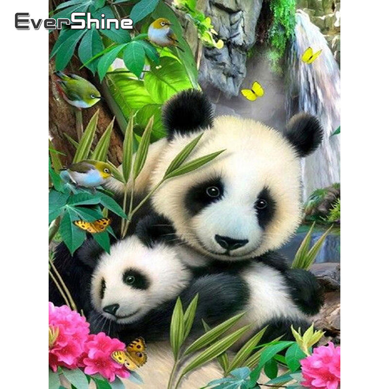 Evershine เพชรภาพวาดสัตว์ Panda 5D โมเสคเพชร Cross Stitch ชุดเย็บปักถักร้อยเพชรการ์ตูนคริสตัลลูกปัดภาพวาดศิล...