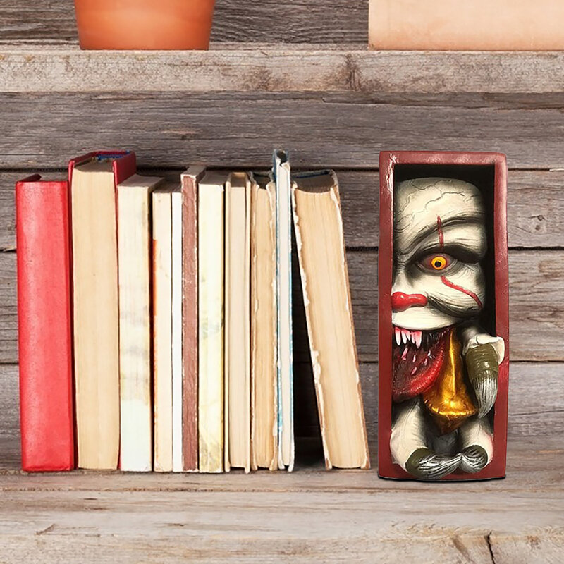 Horror Peeping On The Bookshelf Monster cara humana, sujetalibros de resina, escultura, colección de álbumes, decoración de estantería