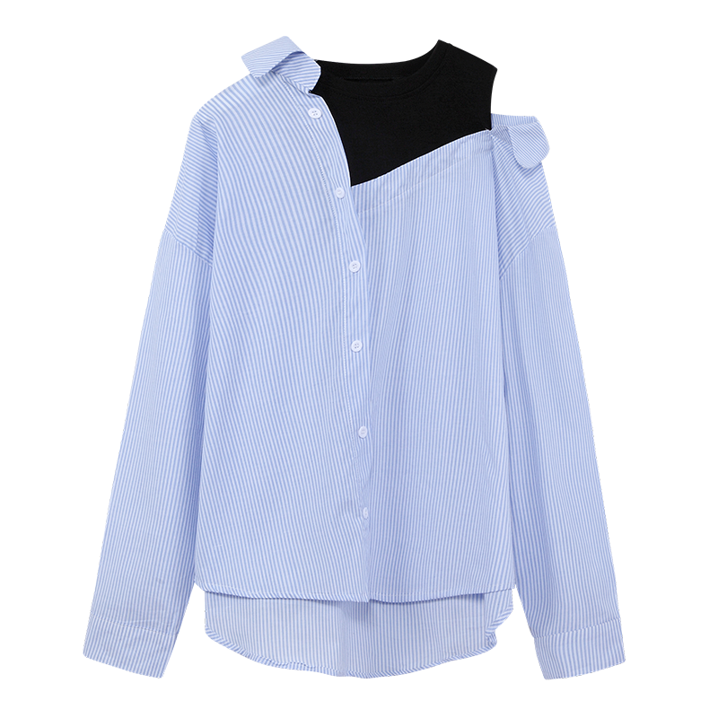 Camicia coreana Casual con spalle scoperte camicetta donna autunno inverno 2020 camicia da donna a righe manica lunga con bottoni cantante elegante signora