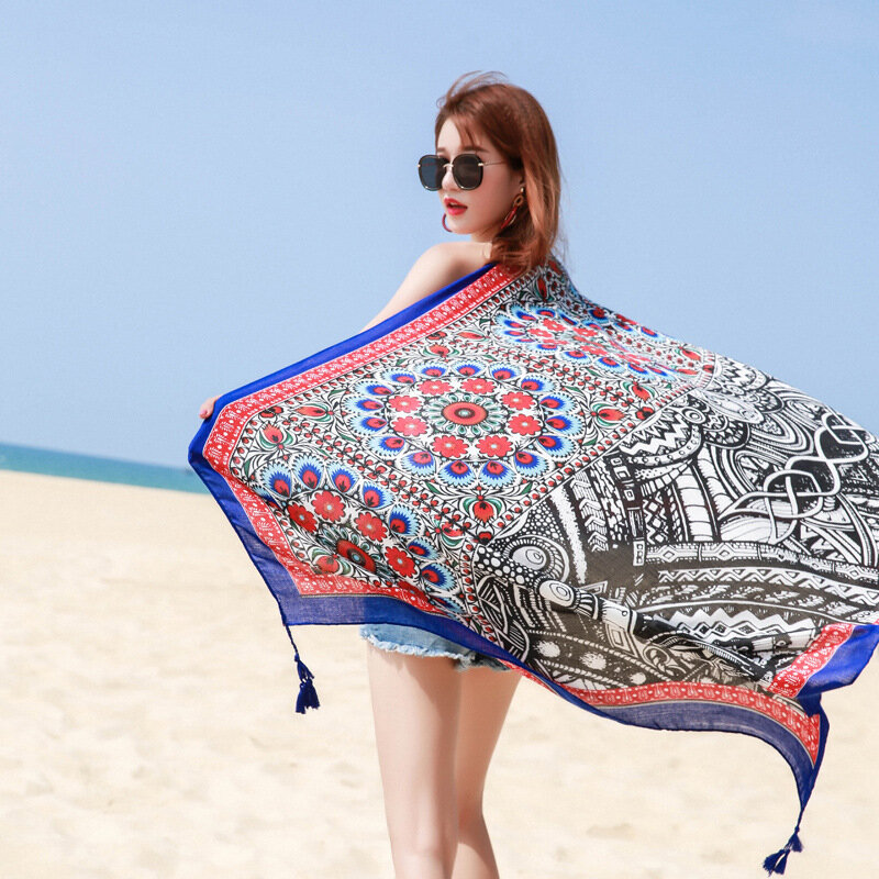 2021 duży jedwab szalik kobiety szal-ręcznik plażowy modny nadruk podróży